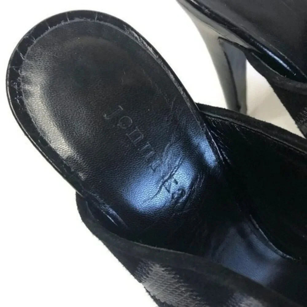 Jenni Kayne mule suede patchwork black embossed crocodile trim stiletto heels - Picture 9 of 9